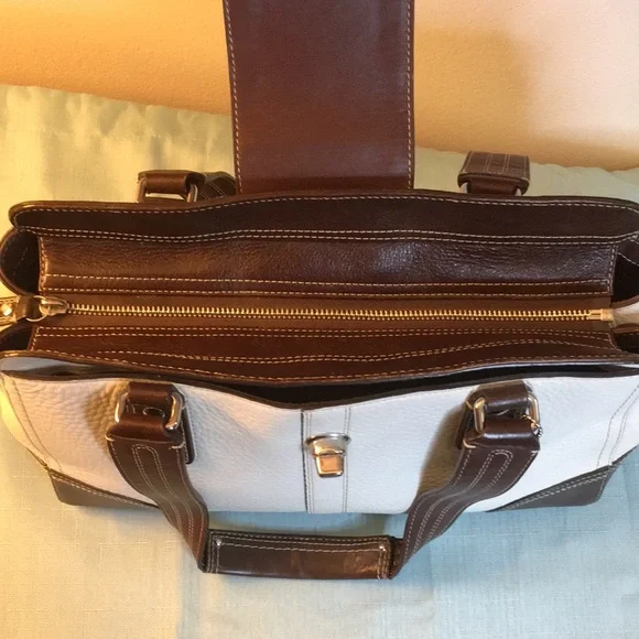 Coach Hamptons Pebble Leather White Brown Satchel - Picture 10 of 13
